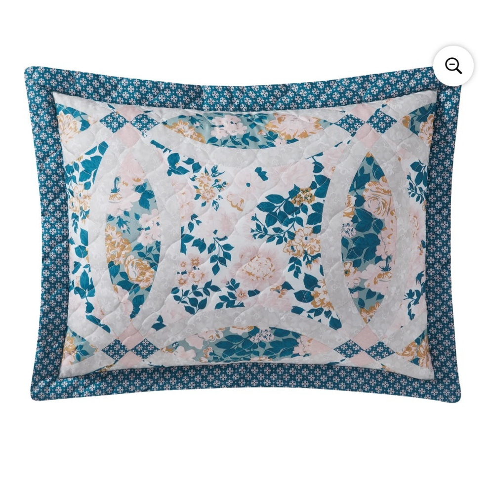 NEW Mainstays King 2-Pack Pillow Shams Teal Pink White Floral Quilted Bedding